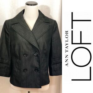 LOFT Black Denim Double Breasted Swing Jacket